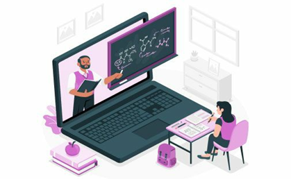 Vector image of a student attending online tuition